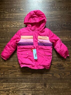 Cat & Jack Toddler Girls' Hot Pink Hooded Puffer Jacket with Color-Block Stripes